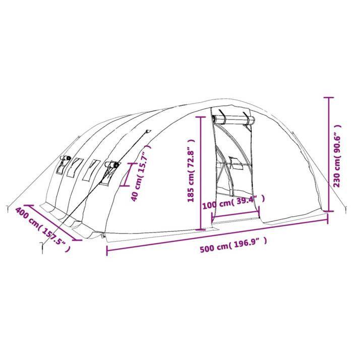 VidaXL Serre avec cadre en acier vert 20 m² 5x4x2,3 m, polytunnel, serre à cadre froid, serre pour tomate, serre de jardin, 3188083