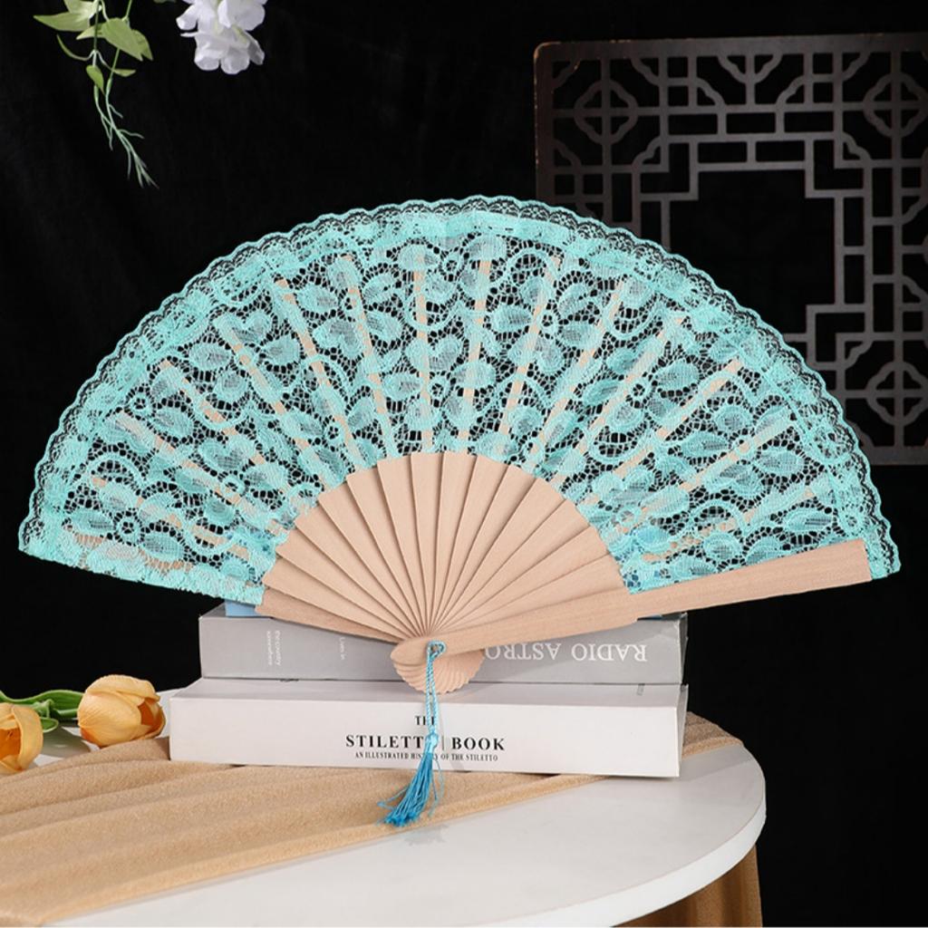 Lace Hand Fan Elegant Lace Folding Fan with Tassel for Women Vintage European Dance Performance Prop Portable Fan Summer
