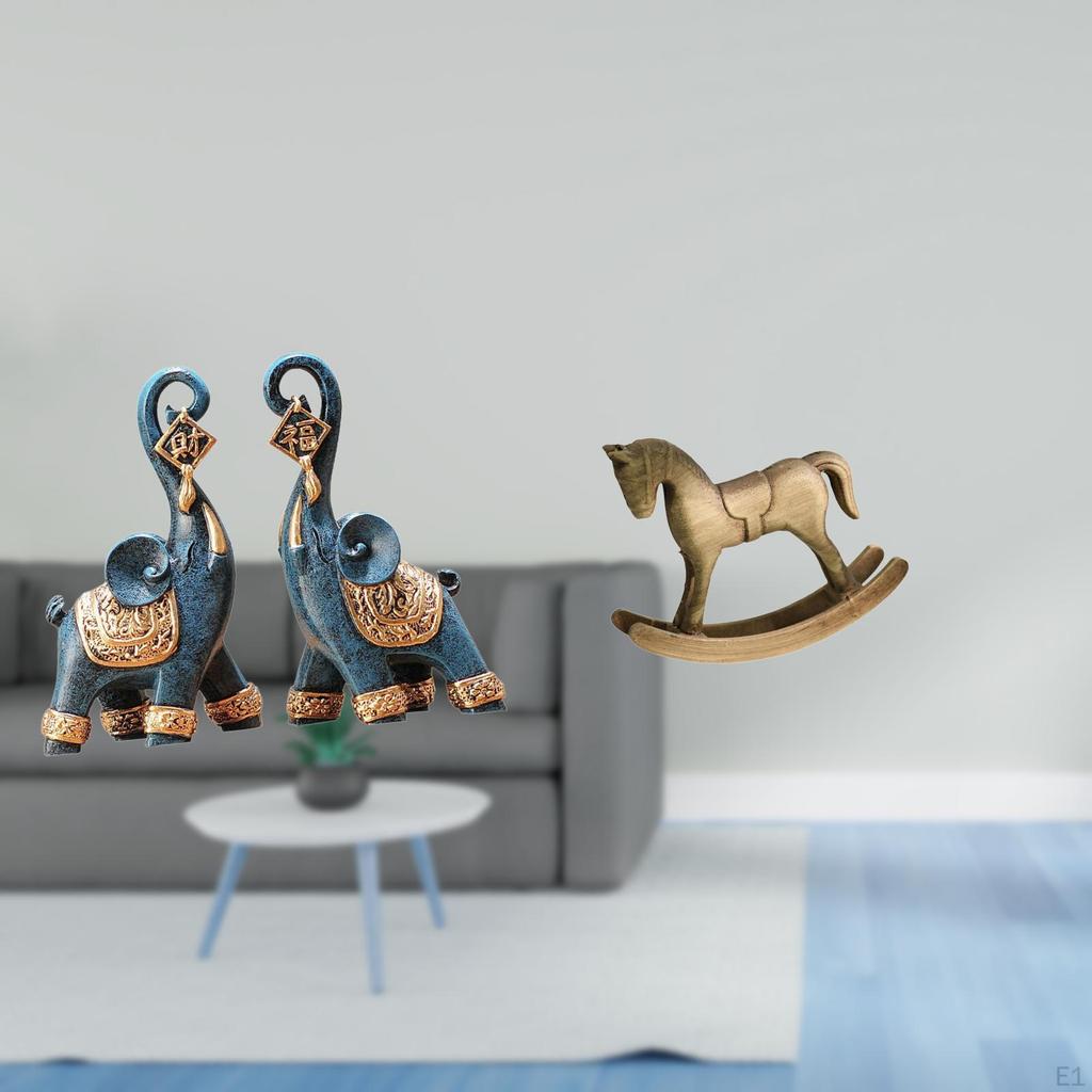 Modern Resin Elephant And Rocking Horse Figurine Sculpture Ornament Art Craft Collectible for