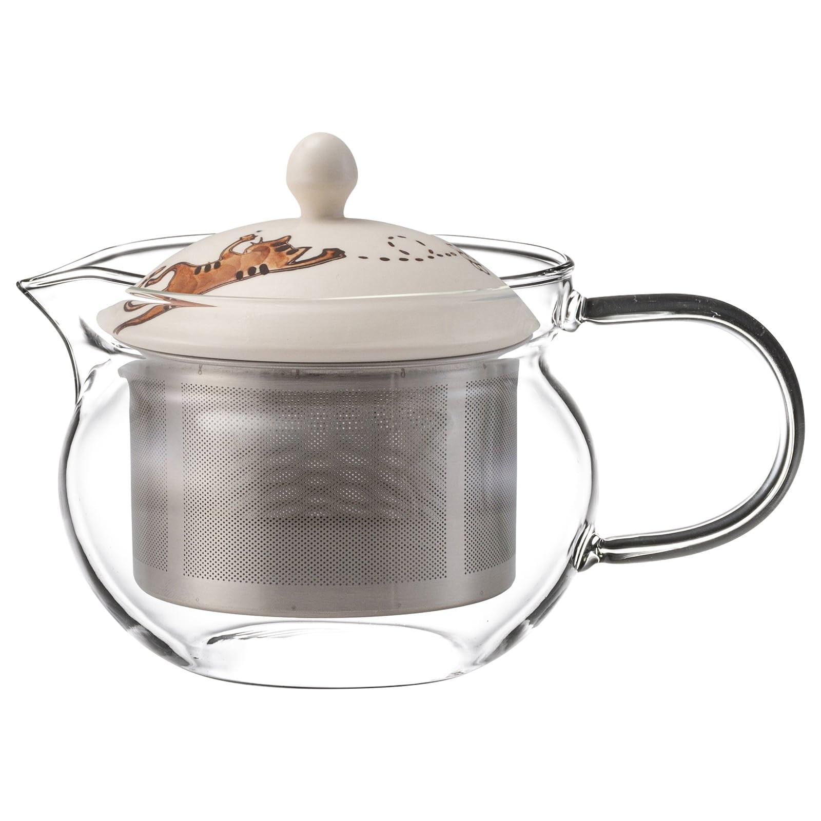 

Чайник из стекла неко (кошка) в стиле Хасами (супер нержавеющая сталь с ситечком для чая), вместимость примерно 375 мл, чай, сделано в Японии, номер продукта 25498