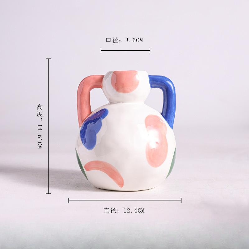 

European Ceramic Painted Vase, Creative Modern Home Living Room Desktop Bedroom Decoration Flower Ware Irregular shape Vase, 1Pc