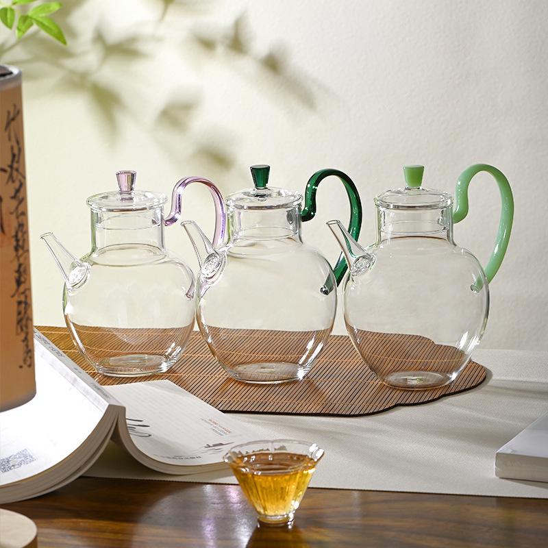 Glass Teapot with Heat-Resistant Handle, Tea Separation Set, Small Hand-Held Brewing Pot