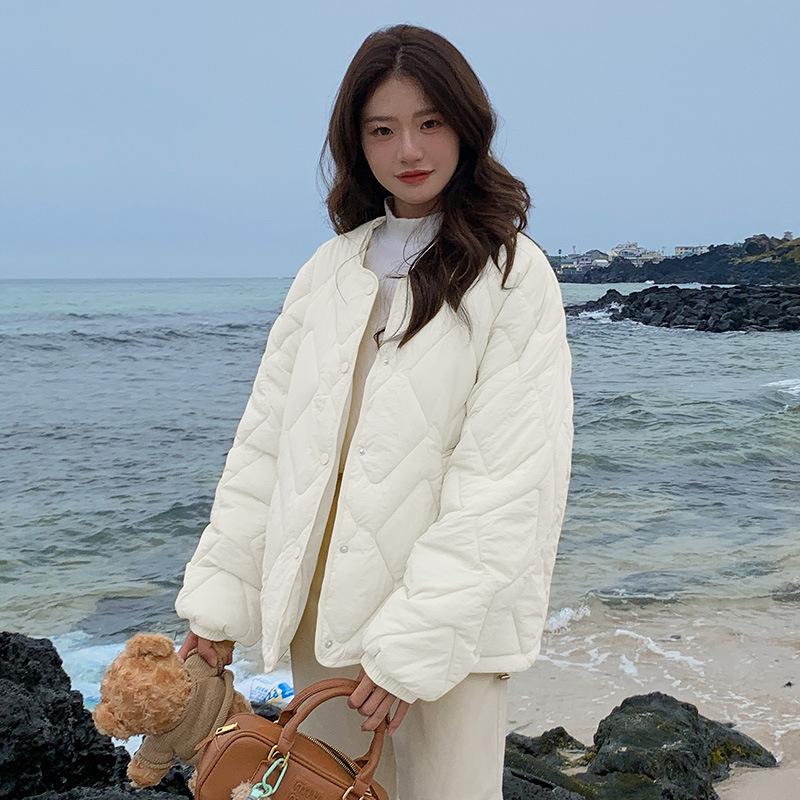 

Rhombus white cotton-padded clothes women s new autumn and winter cotton-padded jackets wear a small fragrant style S белый