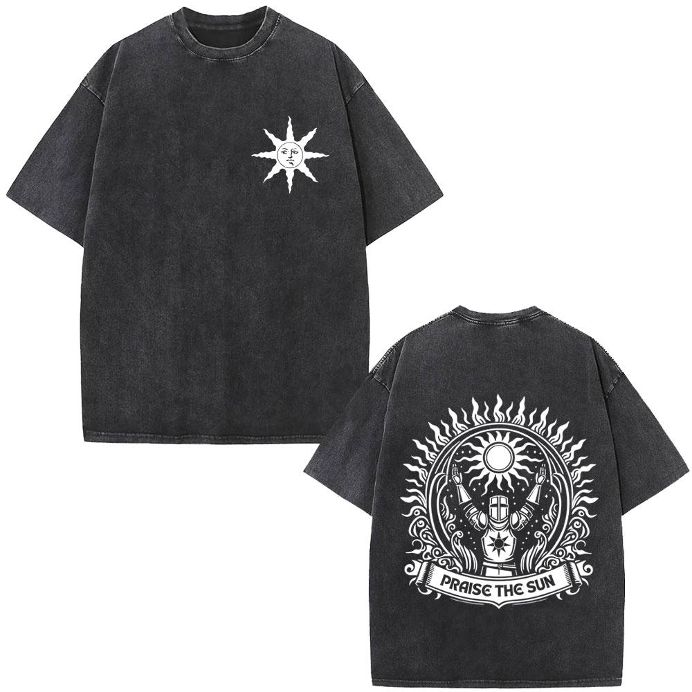 Washed Vintage Game Dark Souls Tshirt Men Women S Retro Gothic Rock Short Sleeve Tshirts Mens Punk Oversized Cotton T Shirt