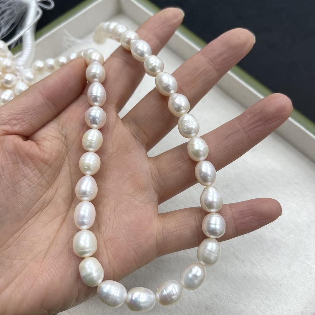 1String, White Natural Freshwater Pearls, Handmade Rice Pearl Beads for Jewelry Making DIY Crafts (Beads 9-10mm, Length 36cm)
