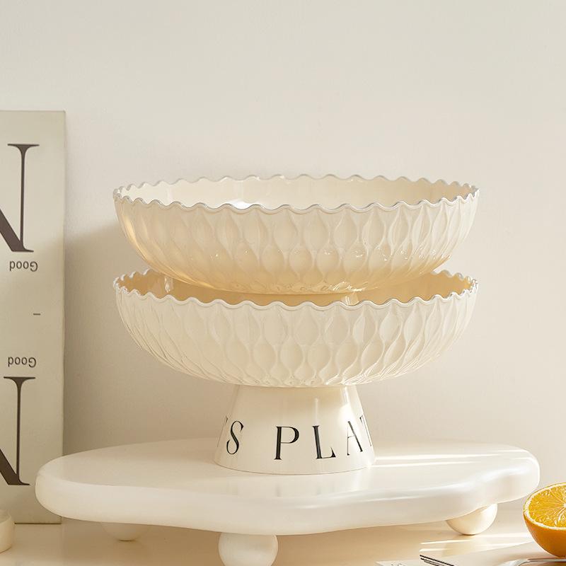 Elegant High-Footed Fruit Basket and Snack Plate with Large Capacity - Cream Style