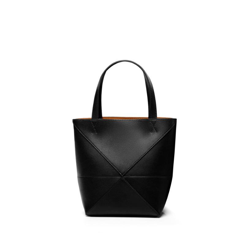 Geometric Foldable Retro Leather Tote - Large Capacity