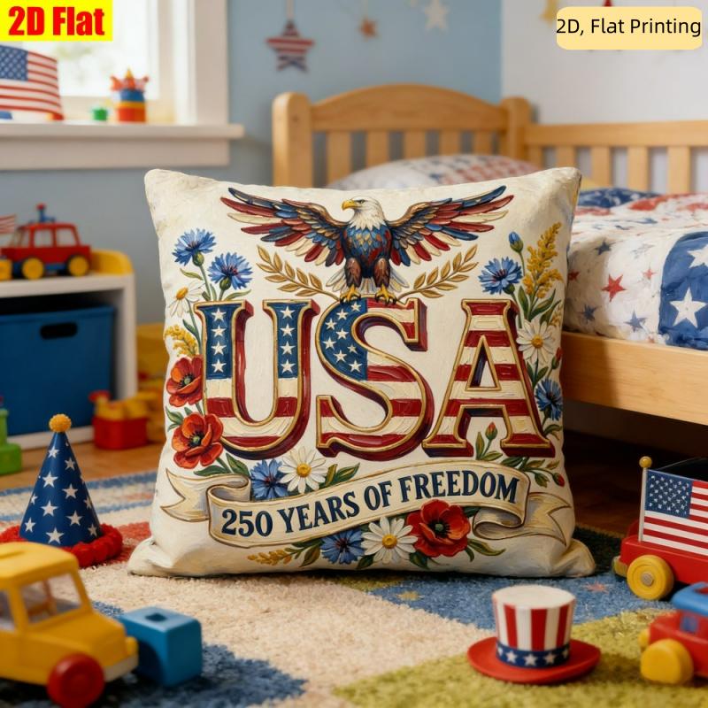 1Pc Usa Eagle Floral Print Throw Pillow Cover,Suitable For Sofa,Bedroom,Living Room,A Stylish Gift For Patriotic Enthusiasts