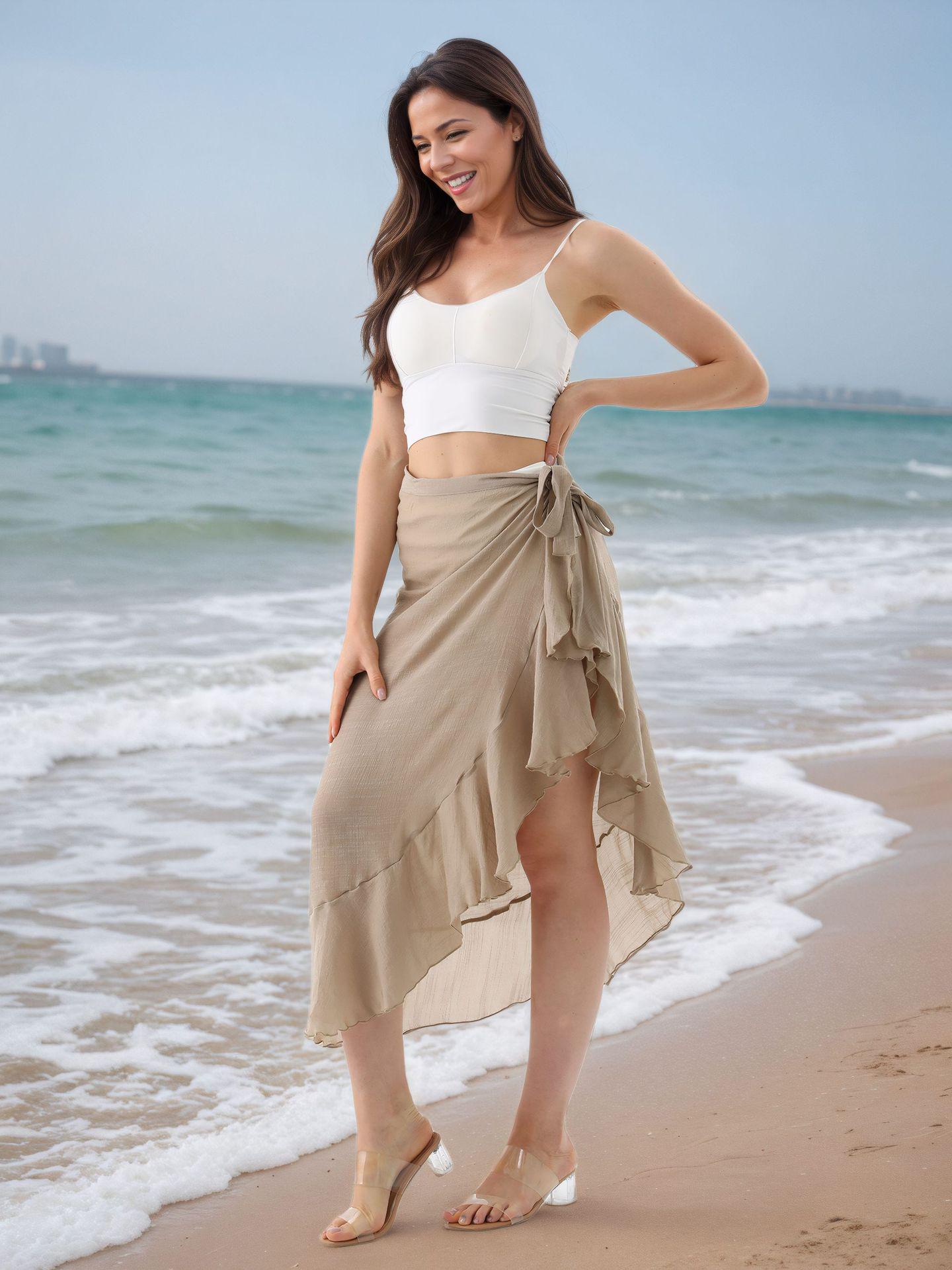 

Multifunctional Beach Towel Sarong Shawl with Sun Protection One Size хакі