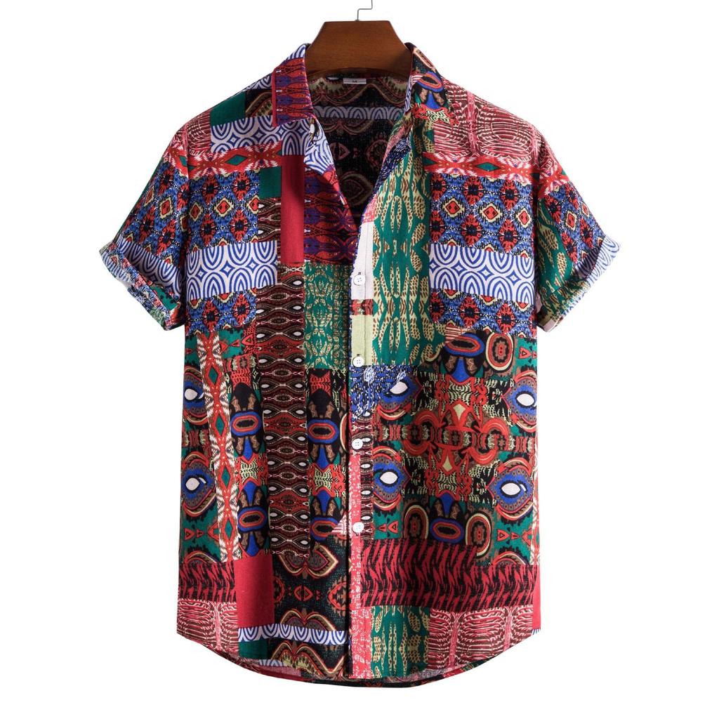 Camicia Casual Estiva da Uomo Taglie Forti con Stampa Digitale 3D a Maniche Corte