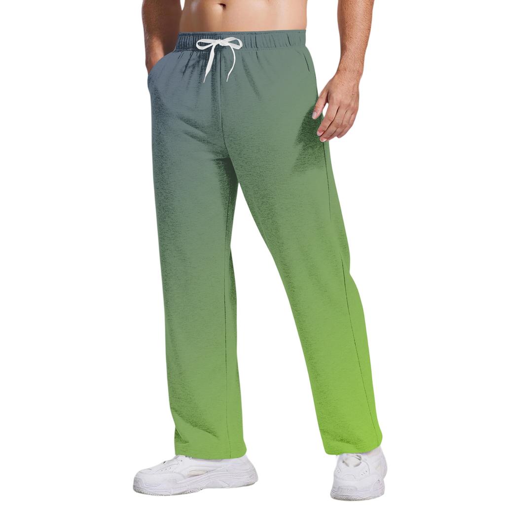 Herrbyxor med slips, gradientmönster och fickor | Lösa raka ben, resår i midjan med dragsko för vardags- och fritidskläder