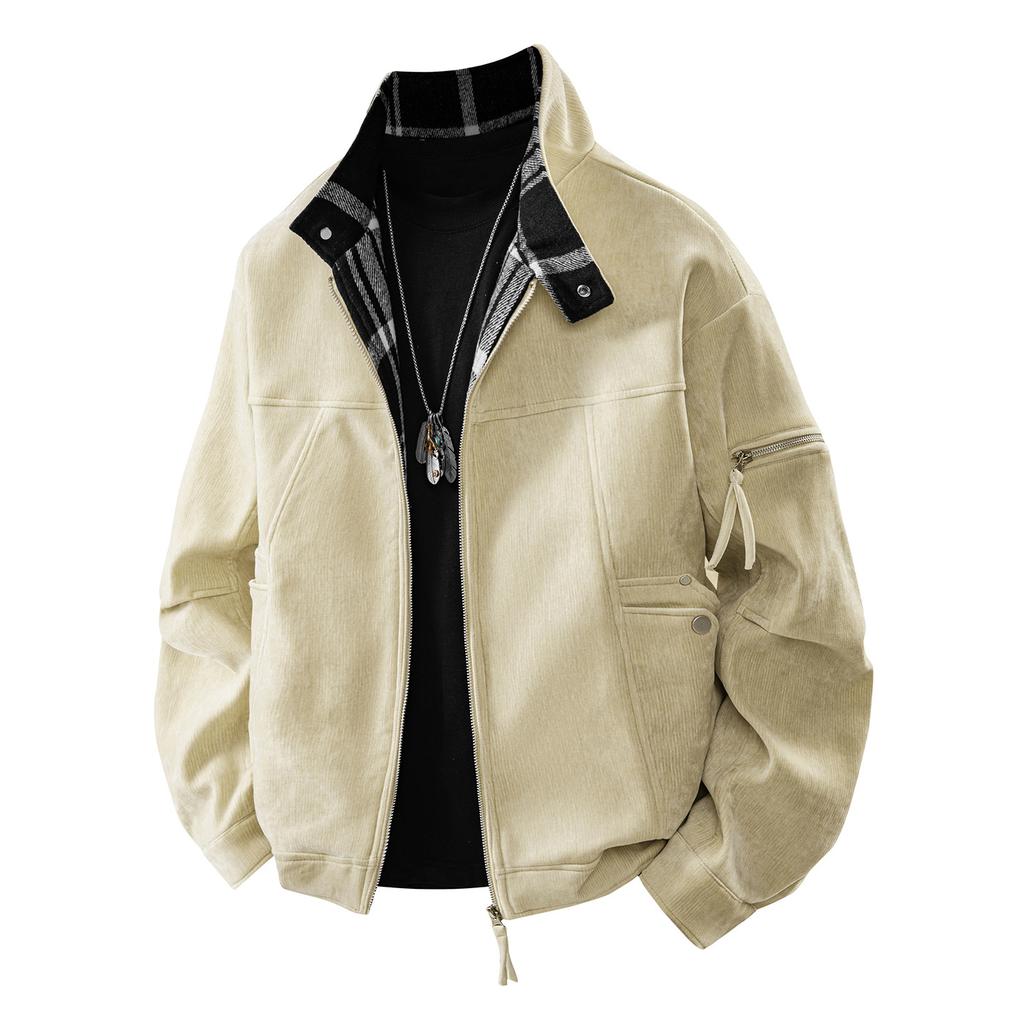Splicing Two Sides Wear Stand-up Collar Casual Jacket Men's and Women's Retro Trendy Loose Coat