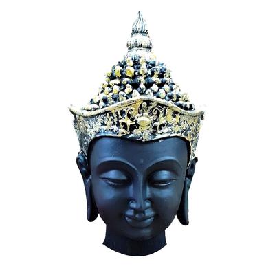 Black & Golden Buddha Head Face Showpiece Idols Gautam Buddh Ki Murti Statues for Garden Home Decor (Buddha Head Showpiece Wearing MUKUT)