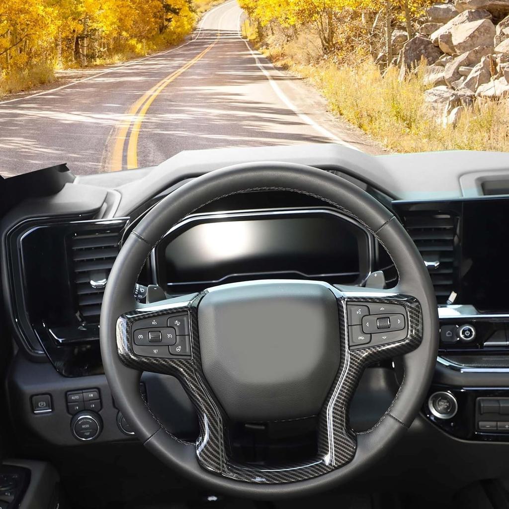 Carbon Fiber Steering Wheel Trim Cover Frame Decoration Interior Accessories Compatible with Chevrolet Silverado 2019-2023,for Chevrolet Tahoe