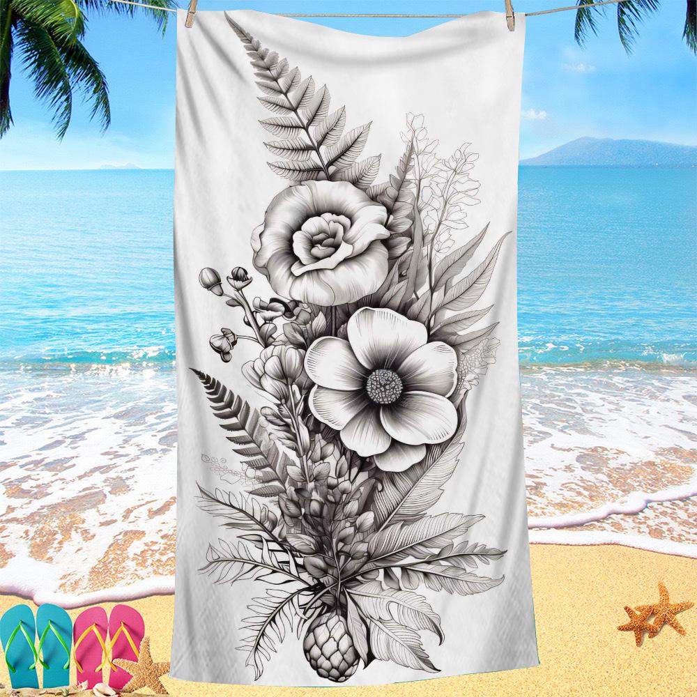 

White-flowered Back Series digital-printed polyester Superfine fiber double-sided fleece Beach vacation bath towel, beach towel W40*H60(CM)