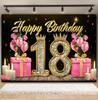 Black and Gold Balloon Gift Theme 18th Birthday Banner Backdrop Cloth Adult Gift Birthday Party Decoration Photography Backdrop