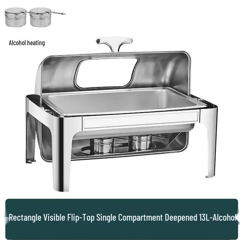 Gold-Plated Stainless Steel Buffet Warmer with Full Lid and Visible Insulation