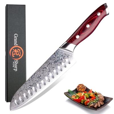 Grandsharp 7palcový kuchařský nůž Santoku z Damaškové oceli 67 vrstev Kuchyňský nůž z japonské oceli VG10