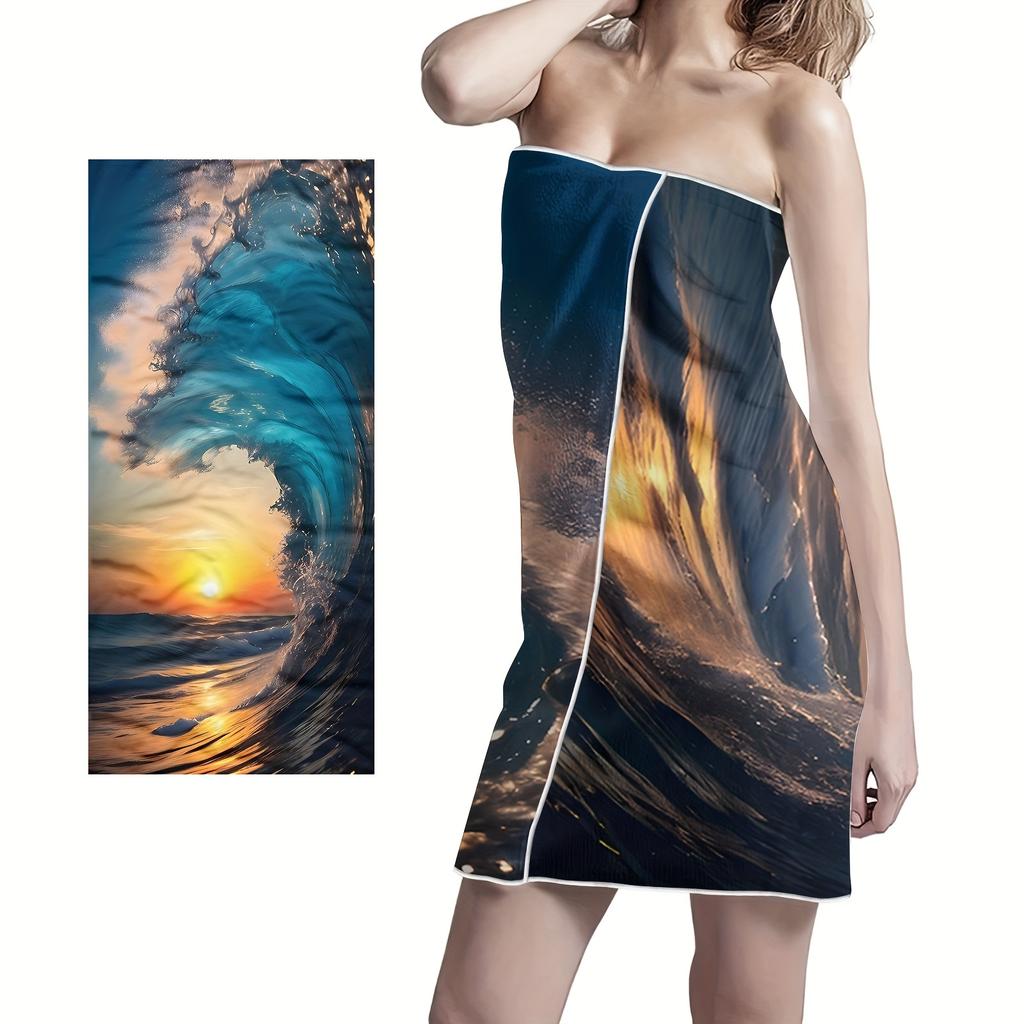 Sunset Wave Bath Towel - Soft, Super Absorbent & Vibrant Ocean Design for Everyday Use & Perfect for Relaxing Bath Moments