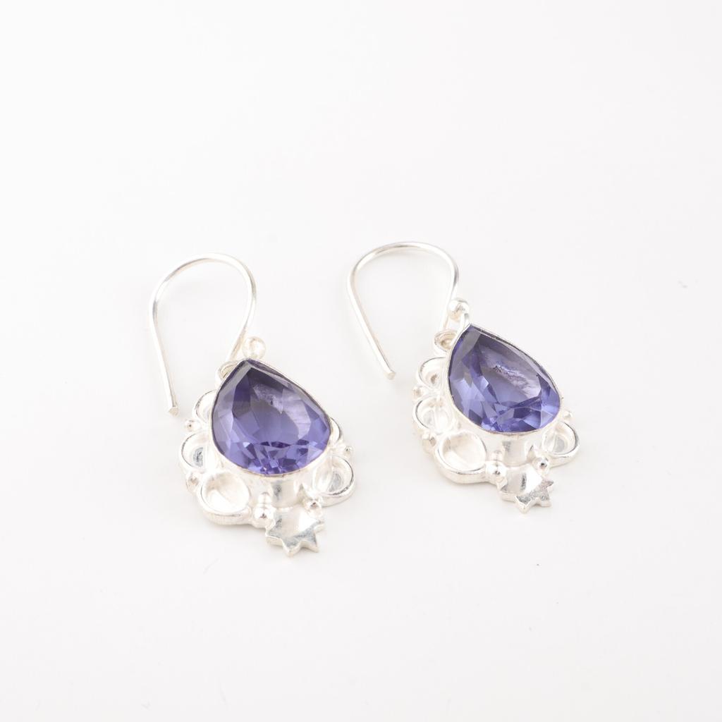 Natural Iolite Gemstone 925 Sterling Silver Handmade Jewelry Beautiful Earrings EE-163-1