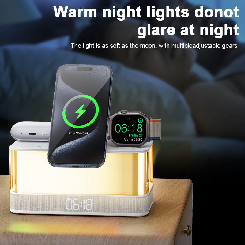 6 in 1 Air Version Desk Lamp Fast Charging Portable Speakers Alarm Clock Night Lights 3 in 1 Wireless Charger