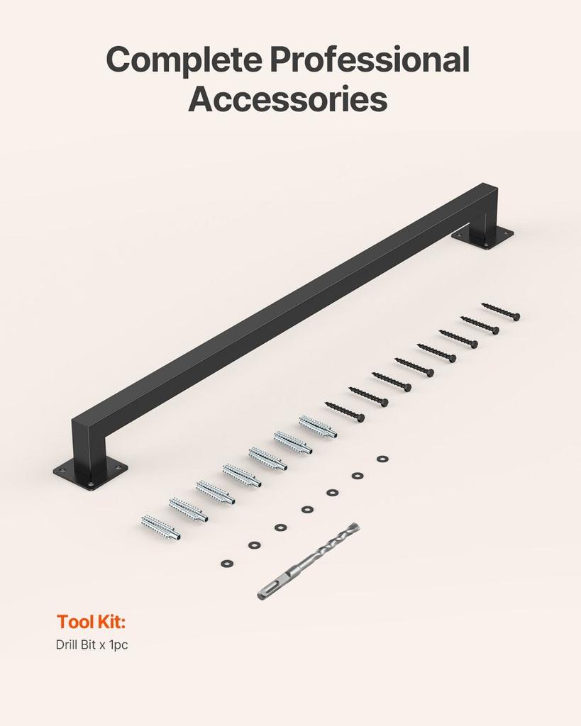 1215mm Wall Mounted Stair Handrail Black Iron 113kg Load Square Tube