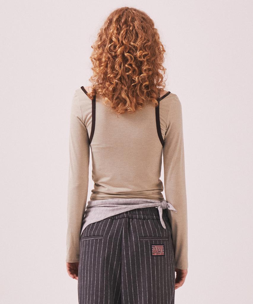 Minasu Stretch Layered T Shirt_Beige