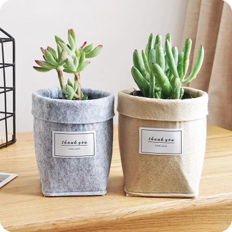 Jute Cotton Linen Storage Bag Flowerpot Desktop Basket Hanging Pocket Organizer Toy for Cosmetic Sundries Box Home Decor