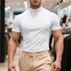 Men Casual T-shirt Half High Collar Short Sleeve Slim Fit Pullover Tops Solid