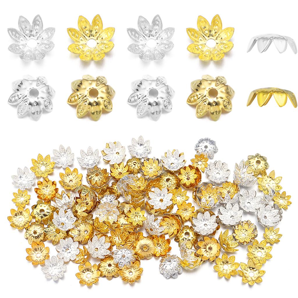 100Pcs Flowers Beads Caps 8/10/12mm Lotus Spacer beads Pendant Bead Tray for Jewelry Making Charms DIY Bracelet Necklace Earring