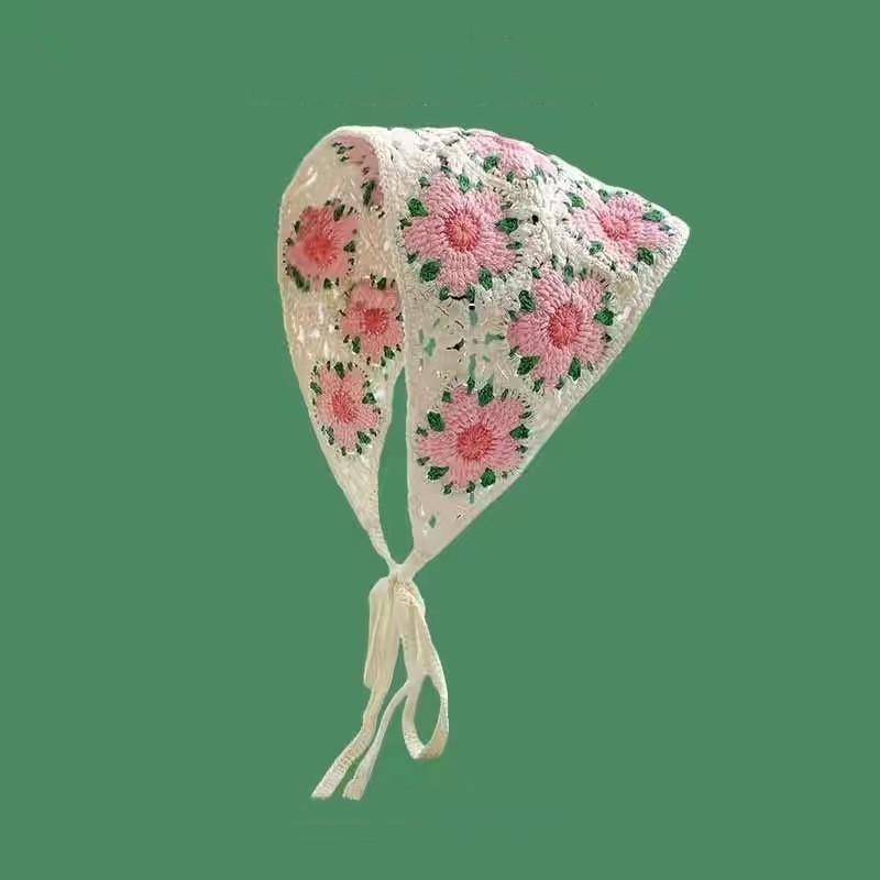 Gestricktes Dreieckstuch aus Spitze Bandana Vintage Häkel-Bandana Damen Blumenschal Stirnband Hut Reise Foto Stirnband