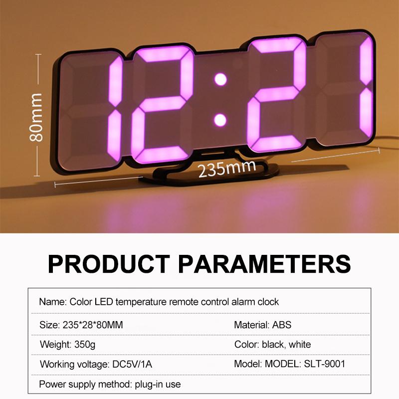 3D Digital Alarm Clock Remote Control Wall Clock Timer Voice Control Temperature Dimmable 115 Colors LED Electronic Table Watch