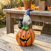Waterproof Lawn Crafts Halloween Gnome Outdoor Garden Statue, Resin On Pumpkin Figurine with Fall Landscaping Accessories Black Cat, Autumn