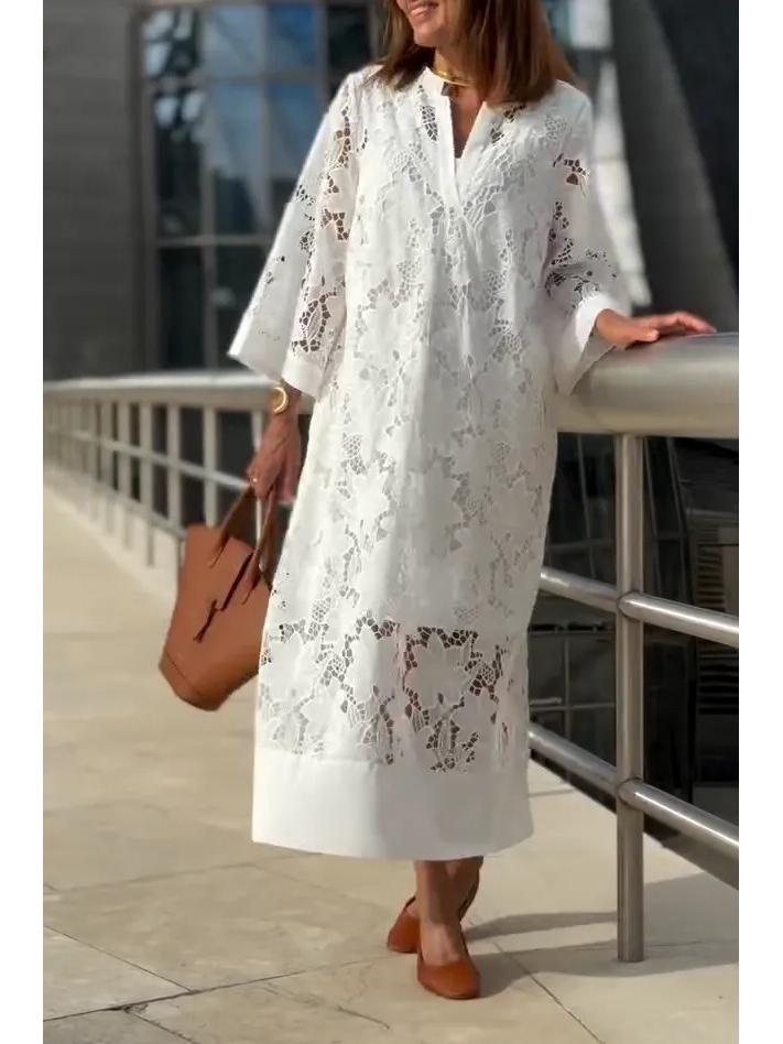 

В наличии: Новое повседневное свободное кружевное платье с V-образным вырезом, комплект из двух предметов XXL белый