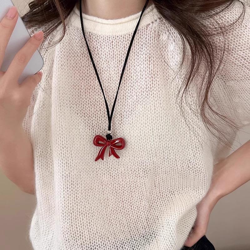 

Sense necklace women s long sweater niche sweater chain Ankola red bow neck chain autumn and winter accessories necklace