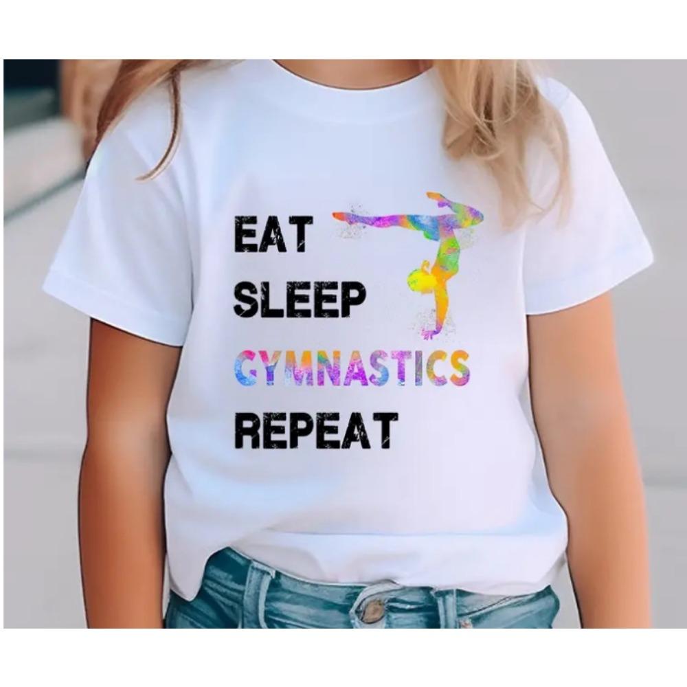 Söt T-shirt med tryck av gymnastikdansare för barn Danskläder för flickor Baby-t-shirt Söta vardagliga kortärmade barntoppar