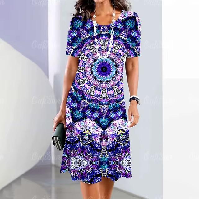 3D Digital Printing Dresses Women's Summer Short-sleeved O-neck Casual Loose Dress