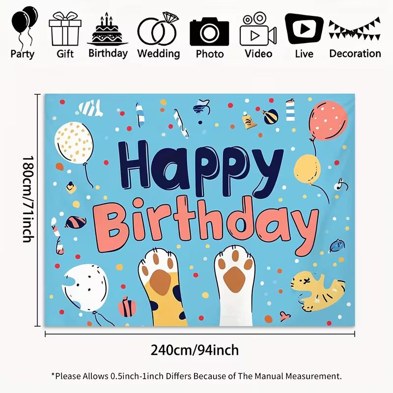 2D Blue Cat Paw Birthday Backdrop Home Party Celebration Photo Background