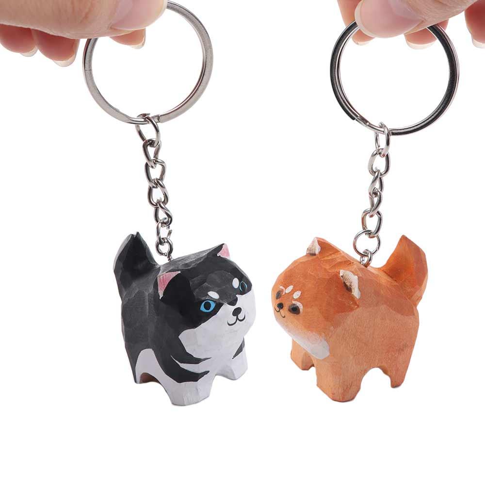 Animal Pendant Carved Dog Pendant Akita Husky Dog Keyring Ornaments Wood Carved Keychain  Bag Charm