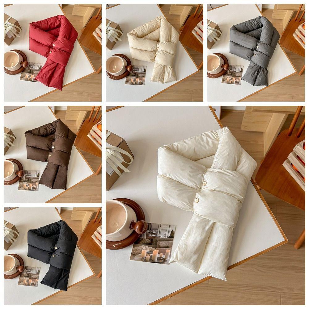 Keep Warm Cotton Padded Scarf Solid Color Thermal Neckerchief Casual Down Neck Scarf  Hiking
