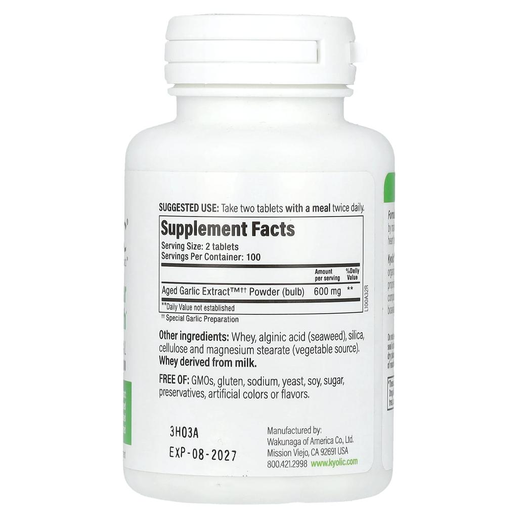 Aged Garlic Extract, Cardiovascular, Original Formula 100, 600Mg, 200 Tablets (300Mg Per Tablet)