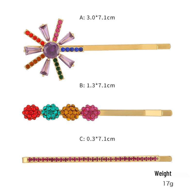 Kenjie Copper-Inlaid Zircon Rainbow Hair Clip Set for Women - Stylish European and American Letter Design