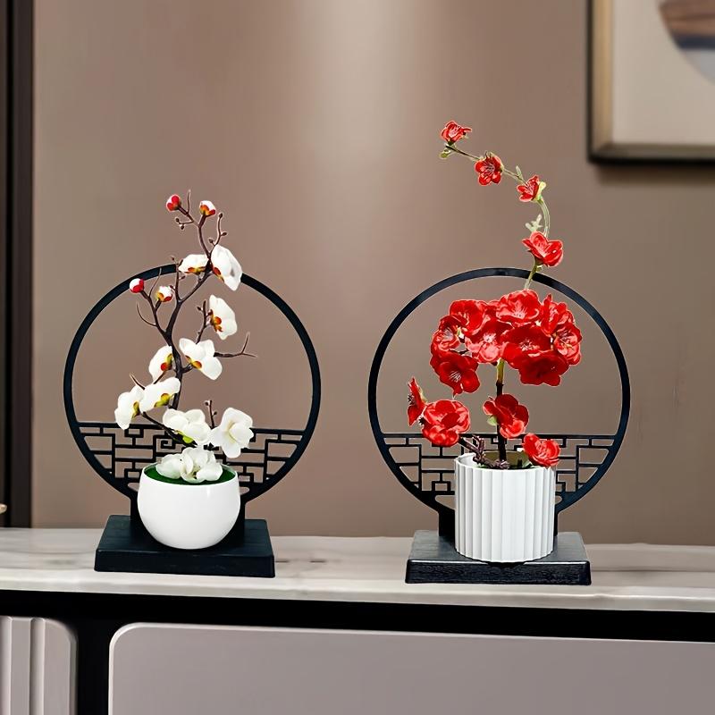 1 Set, Chinese Artificial Plum Blossom Potted Plant, Plastic Fake Bonsai Flower, Indoor and Outdoor Simulation Plant, Includes