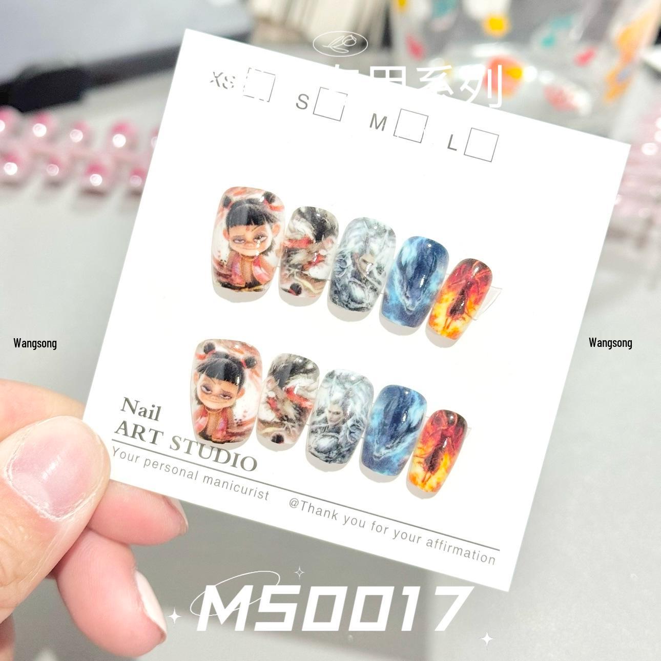 

Wangsong MS0017 Nezha Ao Bing Wearable Nail Art Tips - Handmade Pre-made Finished Nails