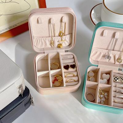 Travel Jewelry Organizer Box Earrings Necklaces Portable Faux Leather Case for Rings Bracelets Compact