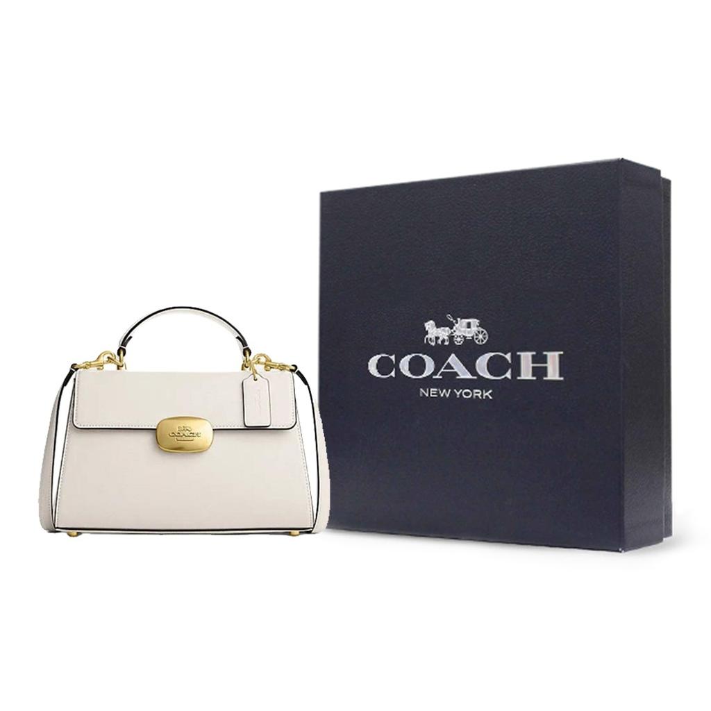 Coach Eliza 27 Classic Monogram Oval Lock Flap Hardware Leather Shoulder Crossbody Tote Bag Large Women Handbags Chalk-White CP006-IMCHK