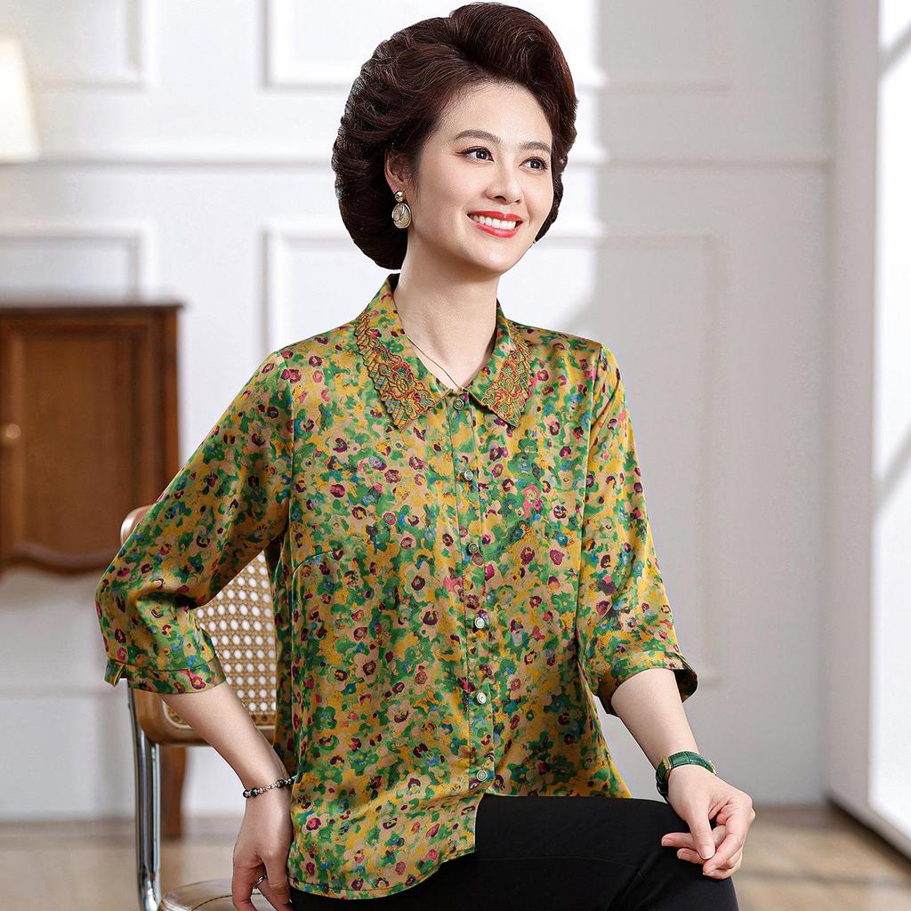 Elegant New Chiffon Blouse for Middle-aged & Elderly Women - Chinese Spring/Summer Style for Grandmas