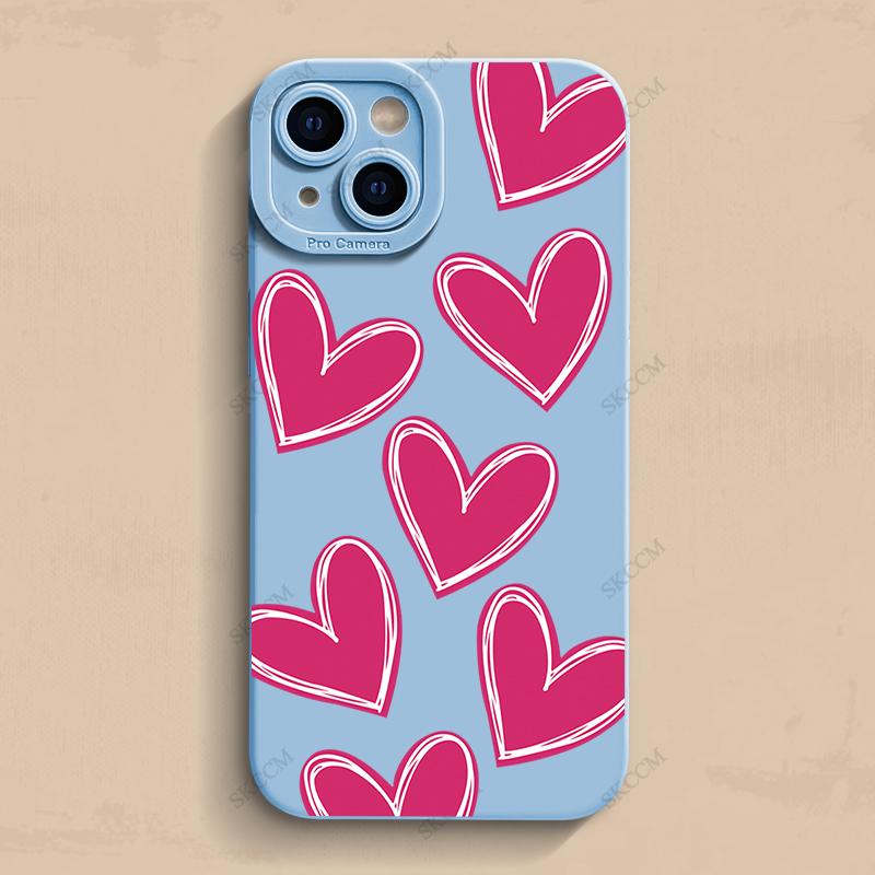 Luxury Red Love Heart Soft Silicone Phone Case For iPhone 15 14 13 12 11 Pro Max Mini XR X XS Max 7 8 Plus Matte Back Cover