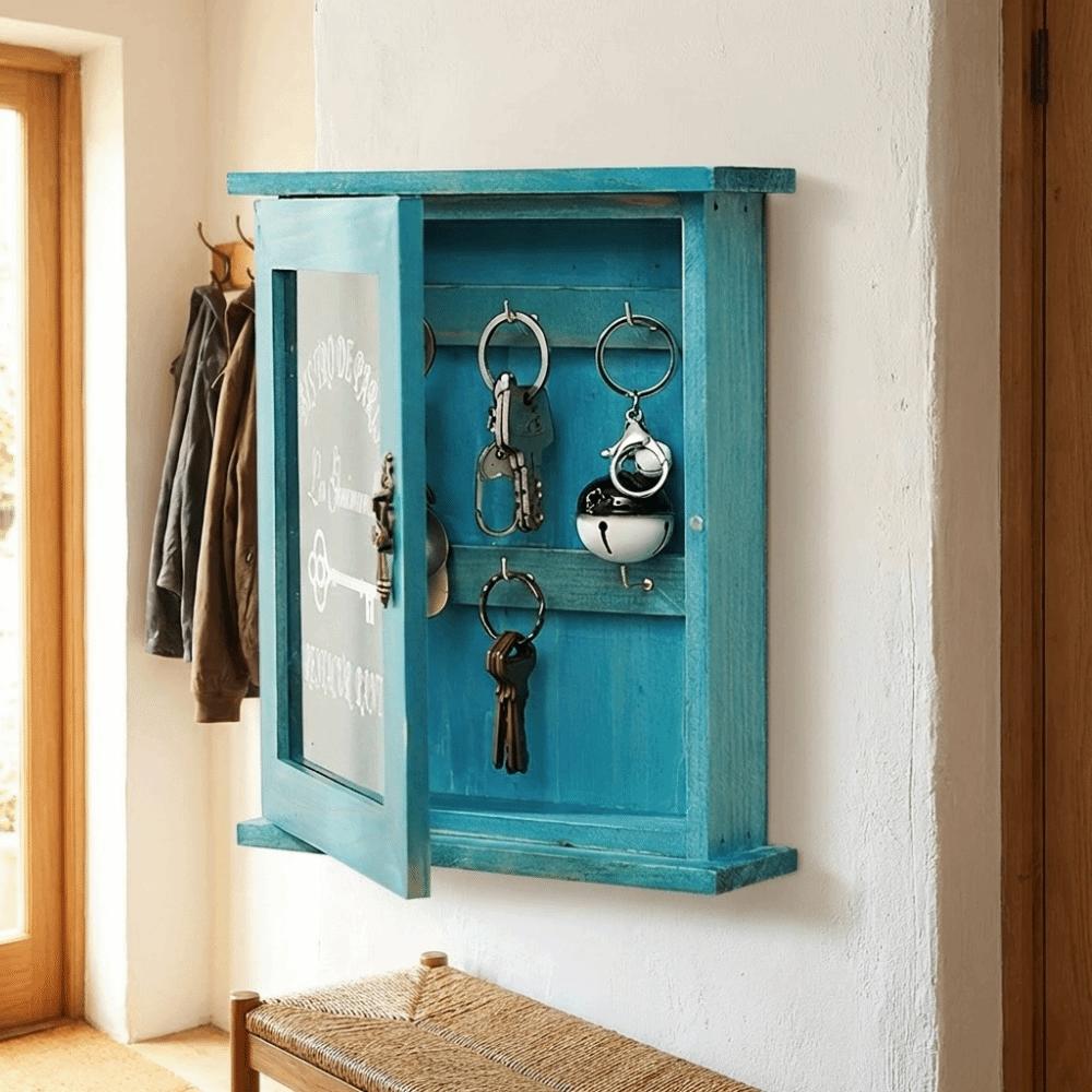 Wooden Cabinet Key Rack Vintage Key Hook Creative Wall-Mounted Key Holder  Entrance Use