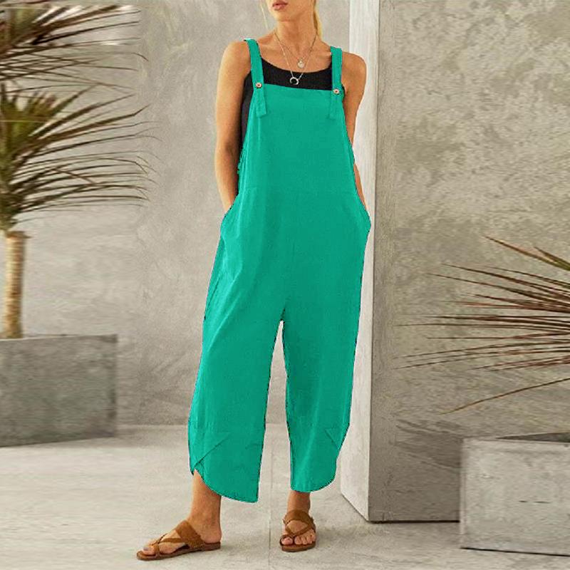 2022 Women's Fashion Solid Color Casual Cropped Overalls - European and American Style